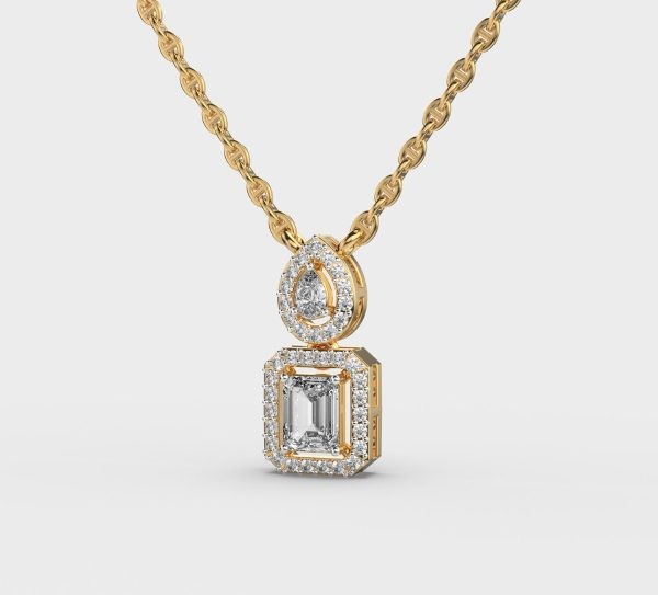 Graceful Pear and Emerald Cut Diamond Pendant with Chain