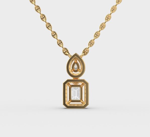 Graceful Pear and Emerald Cut Diamond Pendant with Chain