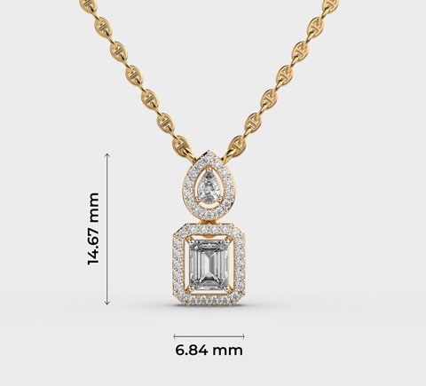 Graceful Pear and Emerald Cut Diamond Pendant with Chain