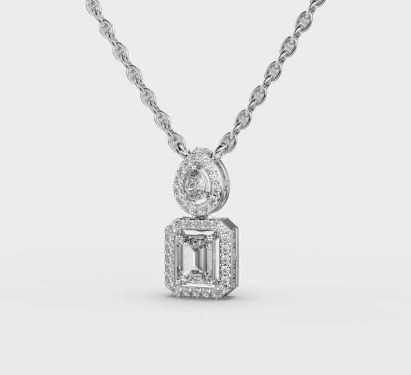Graceful Pear and Emerald Cut Diamond Pendant with Chain