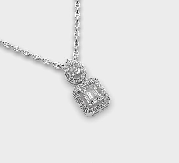 Graceful Pear and Emerald Cut Diamond Pendant with Chain