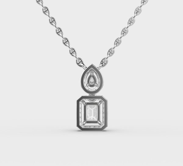 Graceful Pear and Emerald Cut Diamond Pendant with Chain