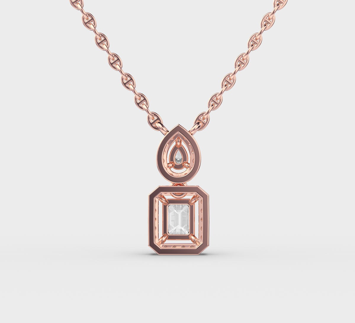 Graceful Pear and Emerald Cut Diamond Pendant with Chain